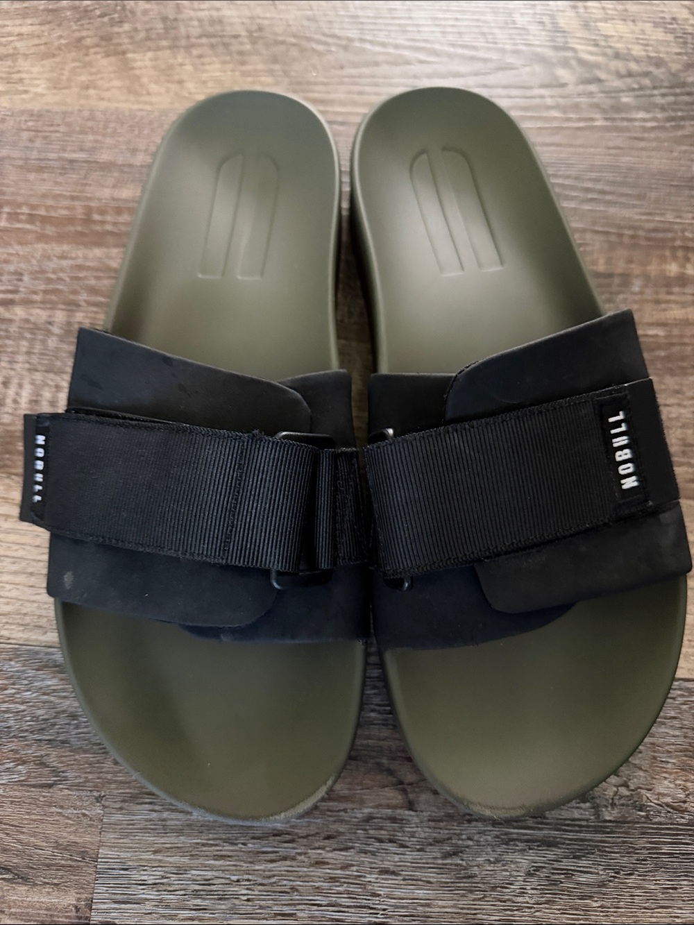 NOBULL Olive Green Slide Sandals with Black Straps